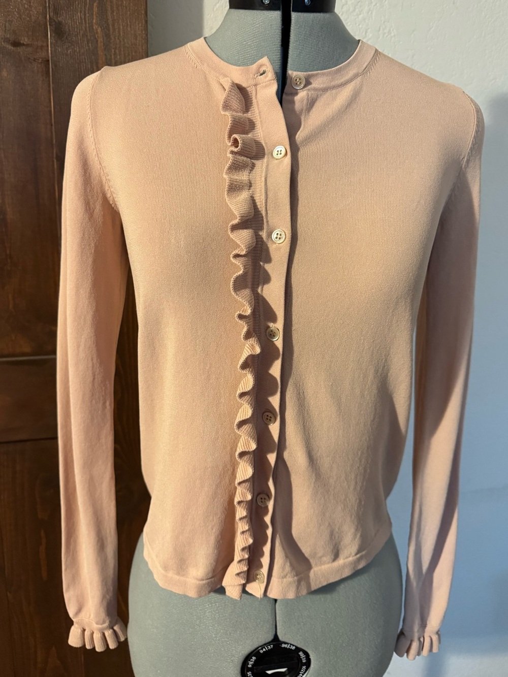 Ann Taylor Blush Pink Ruffle-Trim Cardigan
